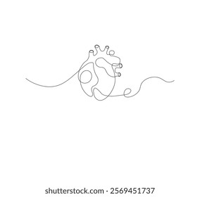 continuous line drawing of human heart organ on white background. Thin line illustration in minimalist style. Heart health concept