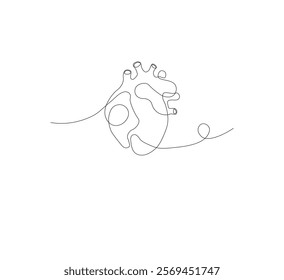 continuous line drawing of human heart organ on white background. Thin line illustration in minimalist style. Heart health concept