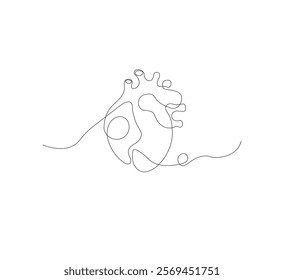 continuous line drawing of human heart organ on white background. Thin line illustration in minimalist style. Heart health concept