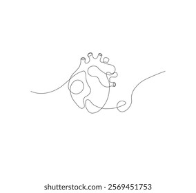 continuous line drawing of human heart organ on white background. Thin line illustration in minimalist style. Heart health concept