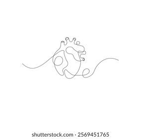 continuous line drawing of human heart organ on white background. Thin line illustration in minimalist style. Heart health concept