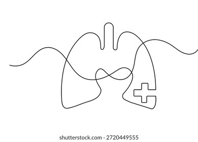 Continuous line drawing of human lungs in minimalist style isolated on white background