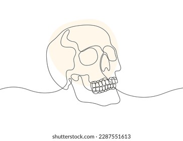 Continuous line drawing of human skull. Minimalist black linear sketch isolated on white background.