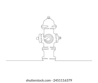 Continuous line drawing of hydrant. One line of hydrant for firefighting. Firefighting concept continuous line art. Editable outline