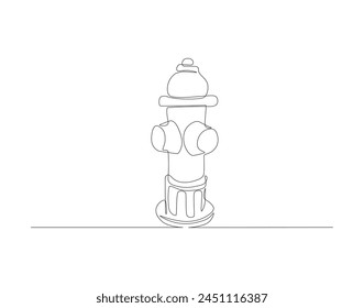 Continuous line drawing of hydrant. One line of hydrant for firefighting. Firefighting concept continuous line art. Editable outline