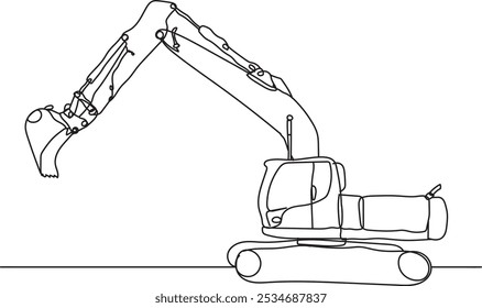 Dibujo de línea continuo de una excavadora hidráulica, construcción, arte lineal, Vector