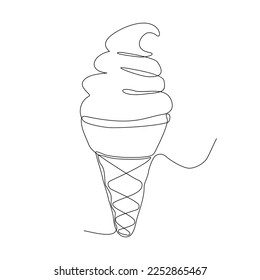 Continuous line drawing Ice cream in Black isolated on white background
