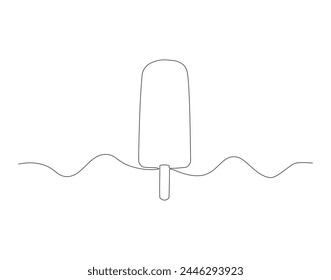Dibujo de línea continua de helado con palo. Una línea de paleta. Ice cream stick arte de línea continua. Concepto de postre. Esquema editable.


