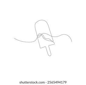 continuous line drawing ice cream stick one line continuous drawing illustration. Hand drawn linear silhouette icon. Minimal outline design element for print, banner, card, flyer, logo, menu.