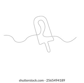 continuous line drawing ice cream stick one line continuous drawing illustration. Hand drawn linear silhouette icon. Minimal outline design element for print, banner, card, flyer, logo, menu.