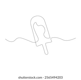 continuous line drawing ice cream stick one line continuous drawing illustration. Hand drawn linear silhouette icon. Minimal outline design element for print, banner, card, flyer, logo, menu.