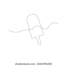 continuous line drawing ice cream stick one line continuous drawing illustration. Hand drawn linear silhouette icon. Minimal outline design element for print, banner, card, flyer, logo, menu.