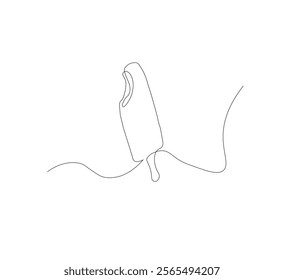 continuous line drawing ice cream stick one line continuous drawing illustration. Hand drawn linear silhouette icon. Minimal outline design element for print, banner, card, flyer, logo, menu.