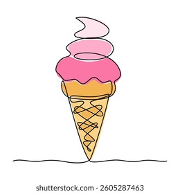 Continuous line drawing. Ice cream. Black isolated on white background. Hand drawn color vector illustration. 