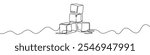 Continuous line drawing of ice cubes melting on a surface. Vector illustration.