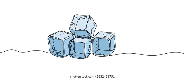 Continuous line drawing of ice cubes Editable stroke