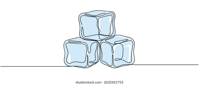 Continuous line drawing of ice cubes Editable stroke