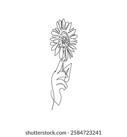 continuous line  drawing icon doodle hand holding flowers