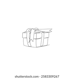 continuous line drawing icon gift with ribbon