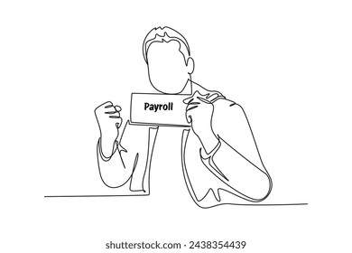 Continuous line drawing icon of Salary Payment, employee or workers are happy receive a monthly salary, people calculating money, active income, flat vector modern illustration 