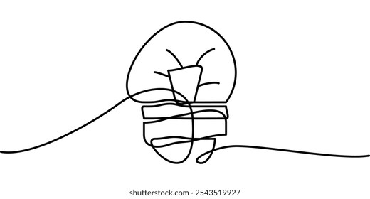 Dibujo de línea continua del símbolo de la lámpara de idea. Ilustración abstracta del arte de la línea