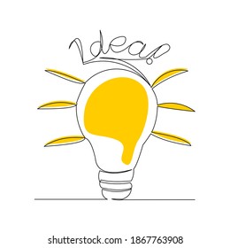 Continuous line drawing of idea light bulb vector illustration