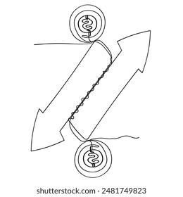 Continuous line drawing. Illustration of a car with dual left arrows. Icon vector illustration