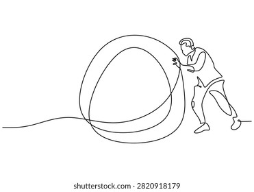 continuous line drawing illustration concept of effort with person pushing circle ball. graphic vector design or poster, business minimal graphic style.