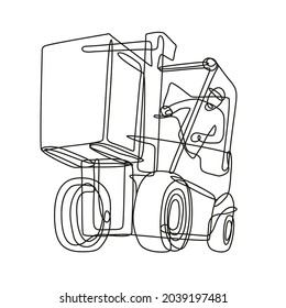 Continuous line drawing illustration of a forklift operator driving a forklift truck done in mono line or doodle style in black and white on isolated background.