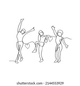 Continuous line drawing. Illustration icon vector. crowd of happy and cheerful people standing style