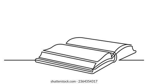 continuous line drawing illustration of open book as concept of learning education and knowledge