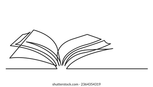 continuous line drawing illustration of open book as concept of learning education and knowledge