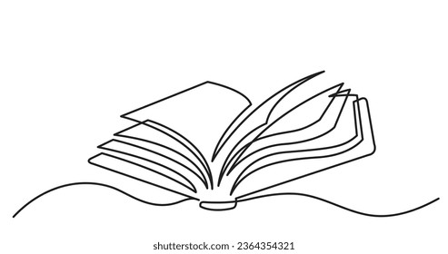 continuous line drawing illustration of open book as concept of learning education and knowledge