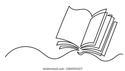 continuous line drawing illustration of open book as concept of learning education and knowledge