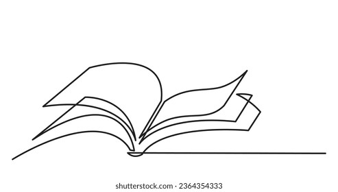 continuous line drawing illustration of open book as concept of learning education and knowledge