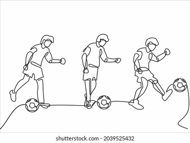 Dibujo continuo de líneas. Ilustración que muestra a un futbolista pateando una pelota. Vector de ilustración de fútbol