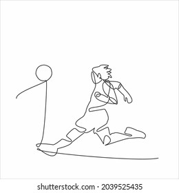 Dibujo continuo de líneas. Ilustración que muestra a un futbolista pateando una pelota. Vector de ilustración de fútbol