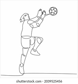 Continuous line drawing. Illustration showing a soccer player kicking a ball. Soccer illustration vector