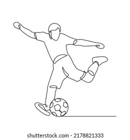 Dibujo continuo de líneas. La ilustración muestra a un futbolista pateando la pelota. Fútbol. Ilustración del vector