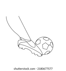 Continuous line drawing. Illustration shows a football player kicks the ball. Soccer. Vector illustration