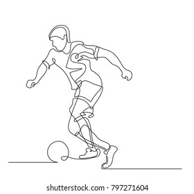 Continuous Line Drawing. Illustration Shows A Football Player Kicks The Ball. Soccer. Vector Illustration