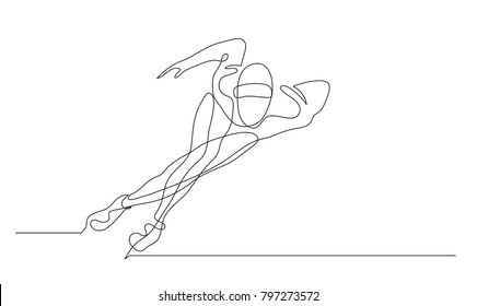 Continuous line drawing. Illustration shows a sportsman running on skates. Speed skating. Winter sport. Vector illustration