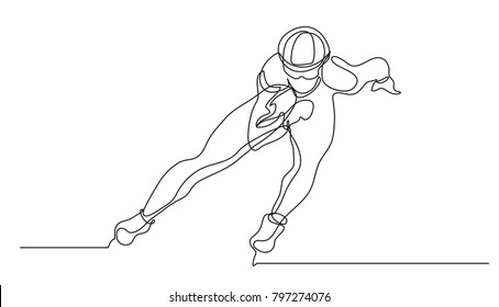 Continuous line drawing. Illustration shows a sportsman running on skates. Short track. Winter sport. Vector illustration