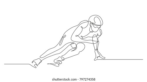 Continuous line drawing. Illustration shows a sportsman running on skates. Short track. Winter sport. Vector illustration