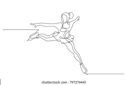 Continuous line drawing. Illustration shows a skater performs exercises. Figure skating. Winter sport. Vector illustration