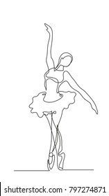 Continuous line drawing. Illustration shows a Ballerina in motion. Art. Ballet. Vector illustration