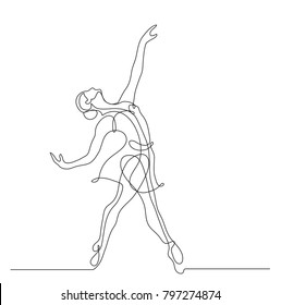 Continuous line drawing. Illustration shows a Ballerina in motion. Art. Ballet. Vector illustration