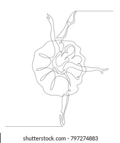 Continuous line drawing. Illustration shows a Ballerina in motion. Art. Ballet. Vector illustration