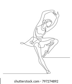 Continuous line drawing. Illustration shows a Ballerina in motion. Art. Ballet. Vector illustration