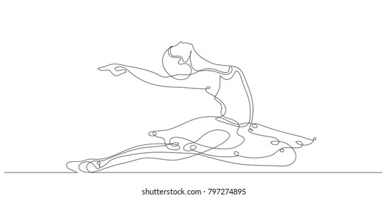 Continuous line drawing. Illustration shows a Ballerina in motion. Art. Ballet. Vector illustration